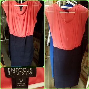 Coral and navy cocktail dress